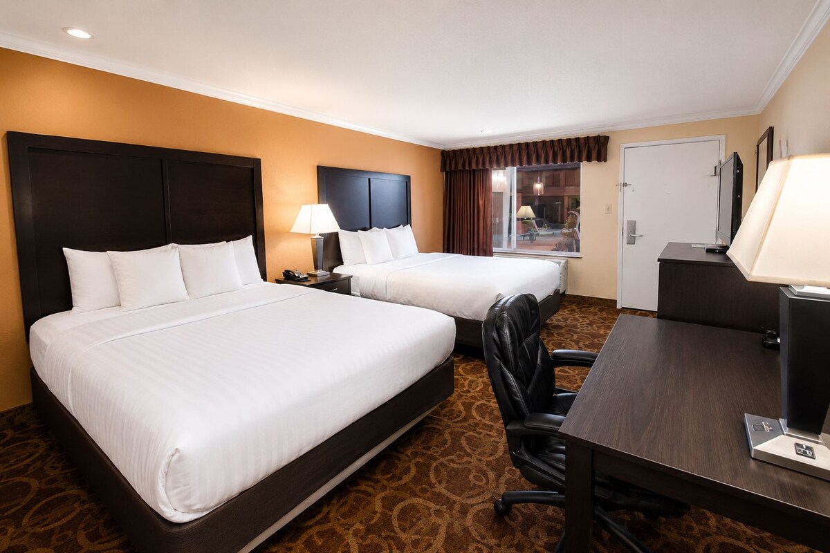 Room, 2 Queen Beds, Non Smoking | In-room safe, desk, laptop workspace, iron/ironing board