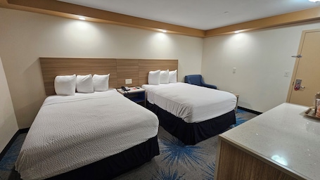 Standard Room, 2 Double Beds, Non Smoking | Desk, laptop workspace, blackout drapes, iron/ironing board