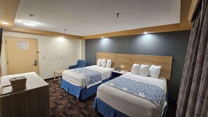 Standard Room, 2 Double Beds, Non Smoking | Desk, laptop workspace, blackout drapes, iron/ironing board