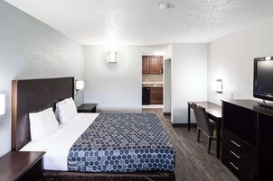 Hypo-allergenic bedding, desk, laptop workspace, iron/ironing board