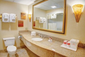 Combined shower/bathtub, eco-friendly toiletries, hair dryer, towels