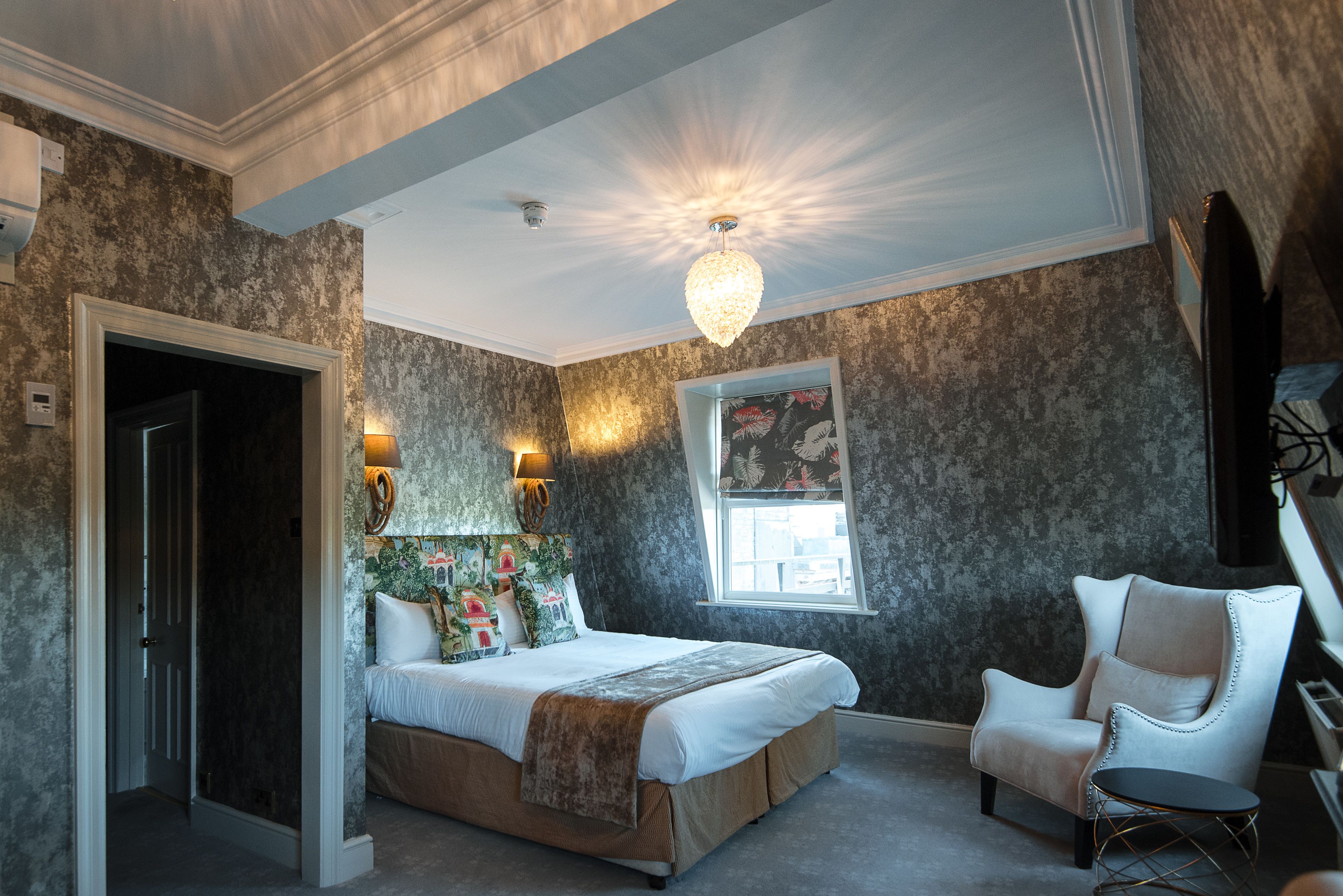 spacious double room | in-room safe, desk, laptop workspace, iron/ironing board