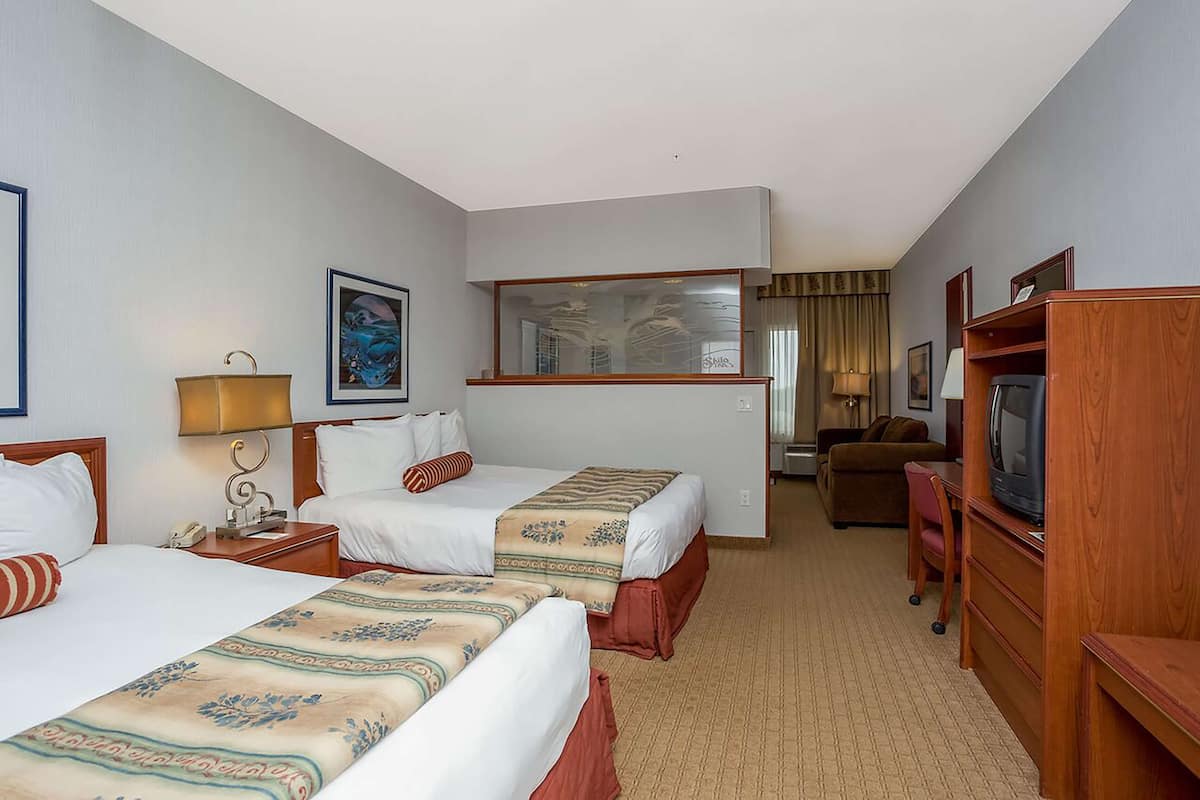 Junior Suite, 2 Queen Beds, Ocean View | In-room safe, desk, laptop workspace, iron/ironing board