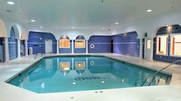 Indoor pool, open 8:00 AM to 10:00 PM, sun loungers