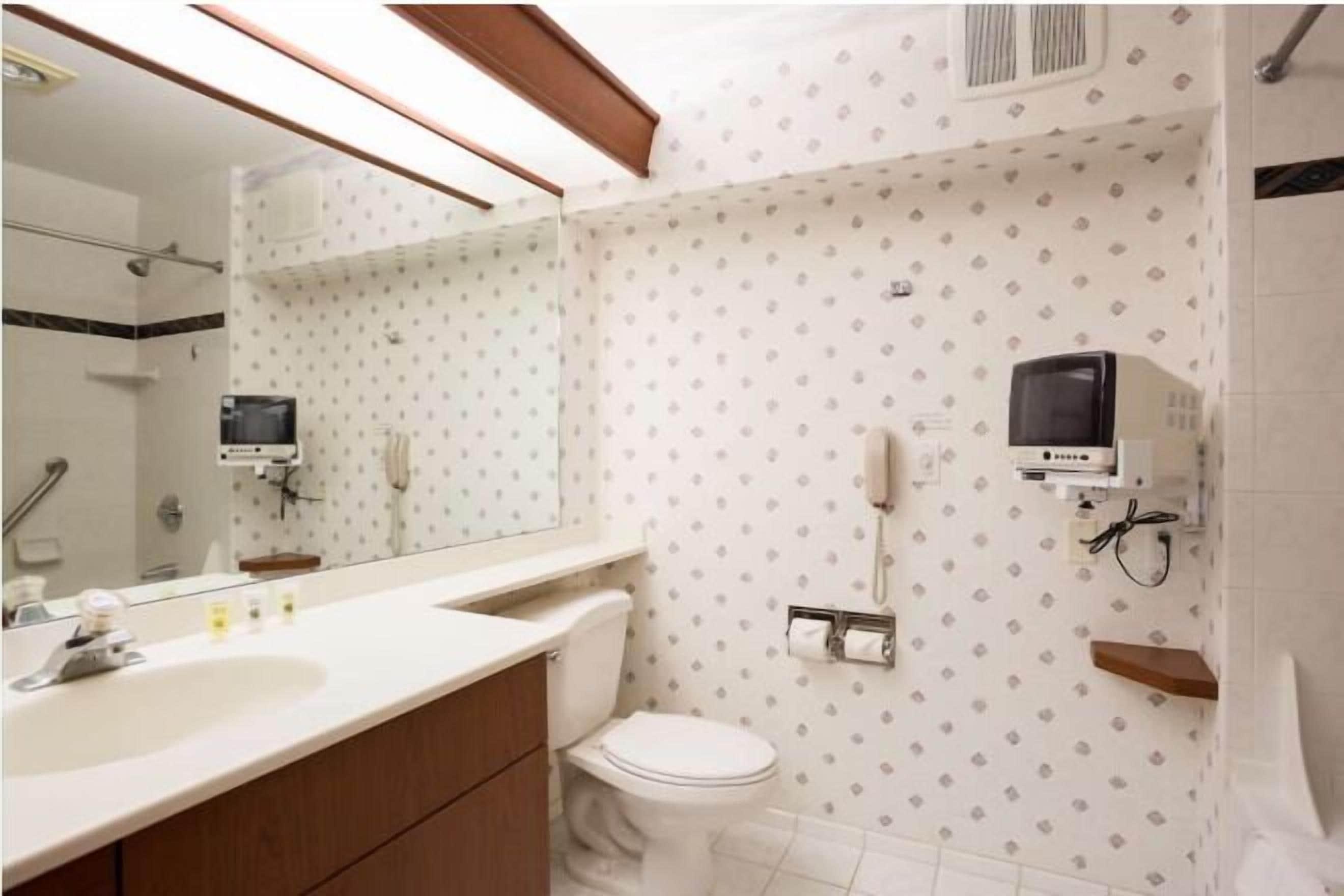 Combined shower/tub, eco-friendly toiletries, hair dryer, towels