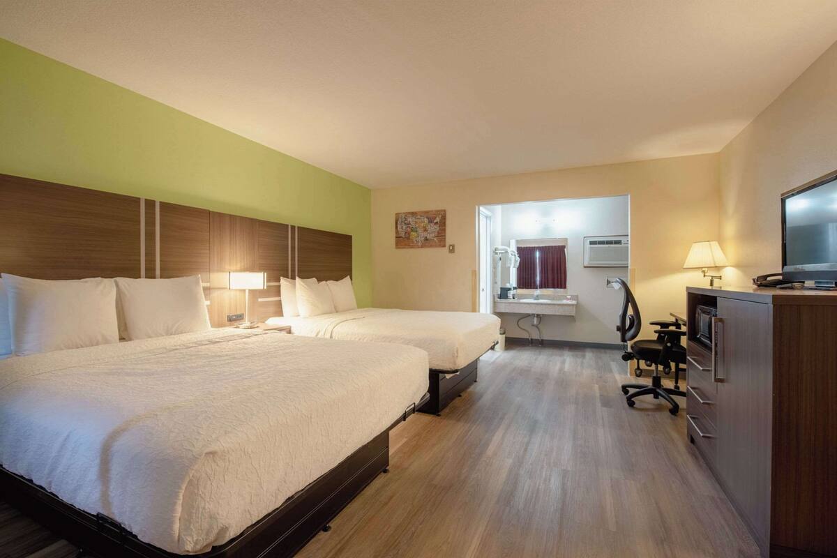 Room, 2 Queen Beds, Non Smoking | Premium bedding, in-room safe, desk, iron/ironing board
