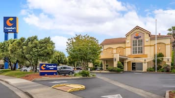 Un hôtel Comfort Inn doté d’une allée et d’un parking bien définis, entouré d’arbres et d’une pelouse bien entretenue.