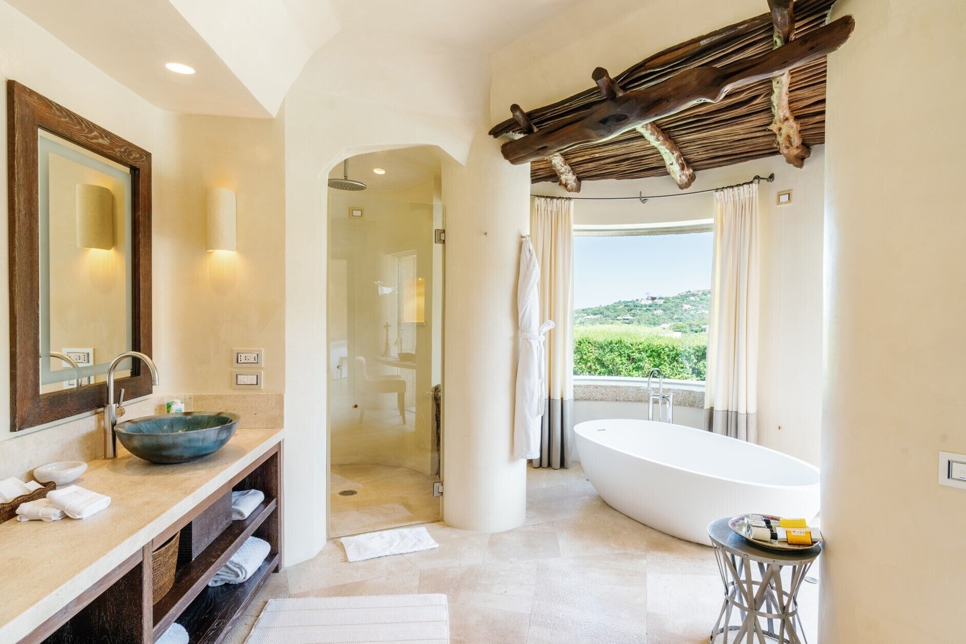 suite (pool suite) | bathroom | combined shower/bathtub, designer toiletries, hair dryer, bathrobes