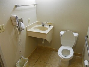 Room, 1 King Bed, Accessible, Smoking | Bathroom | Combined shower/bathtub, free toiletries, towels