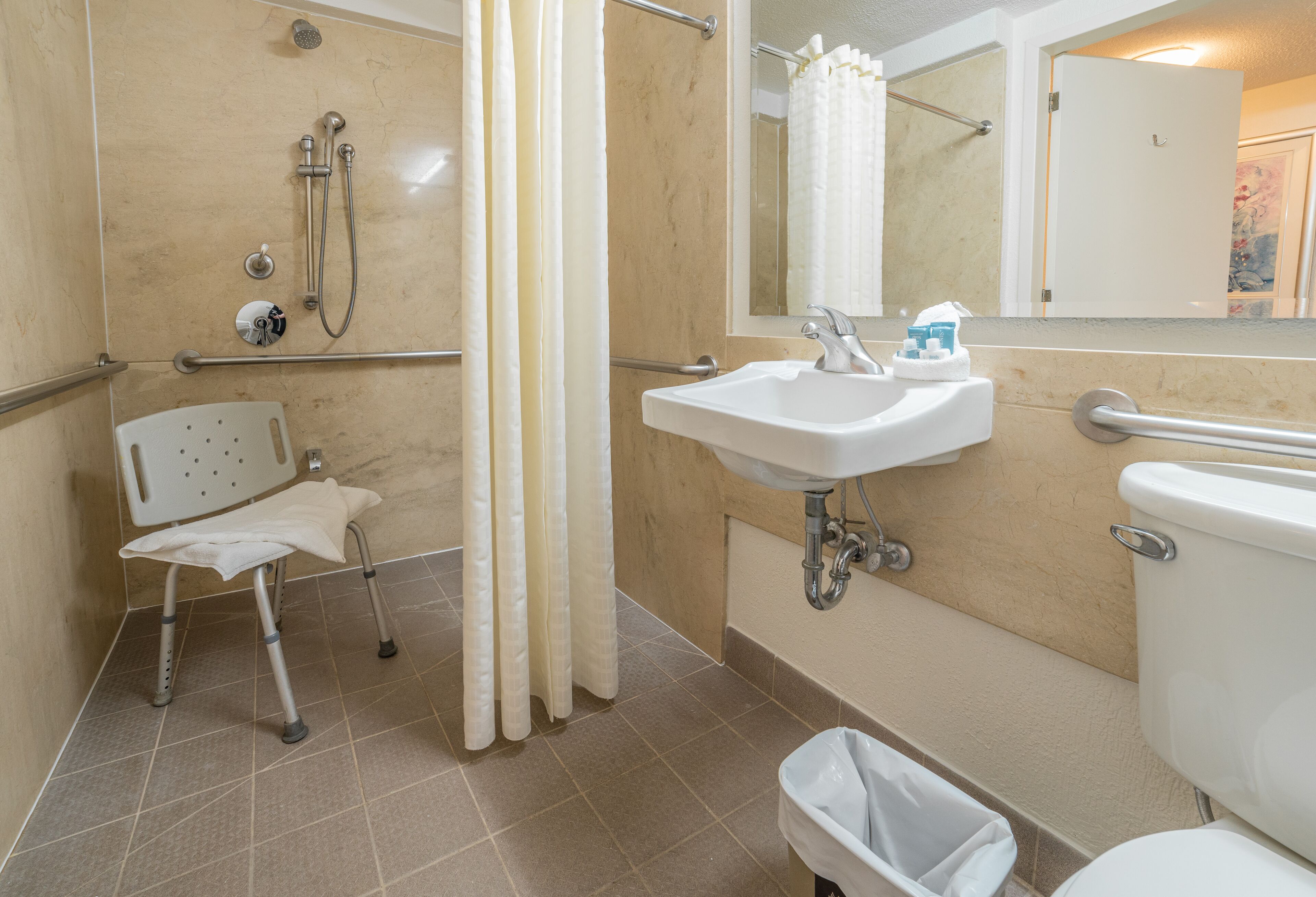 double standard accessible city view | bathroom | combined shower/bathtub, free toiletries, hair dryer, towels