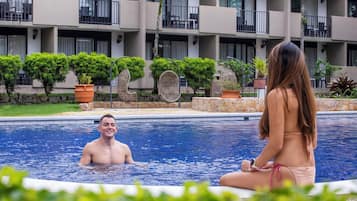 Outdoor pool, sun loungers