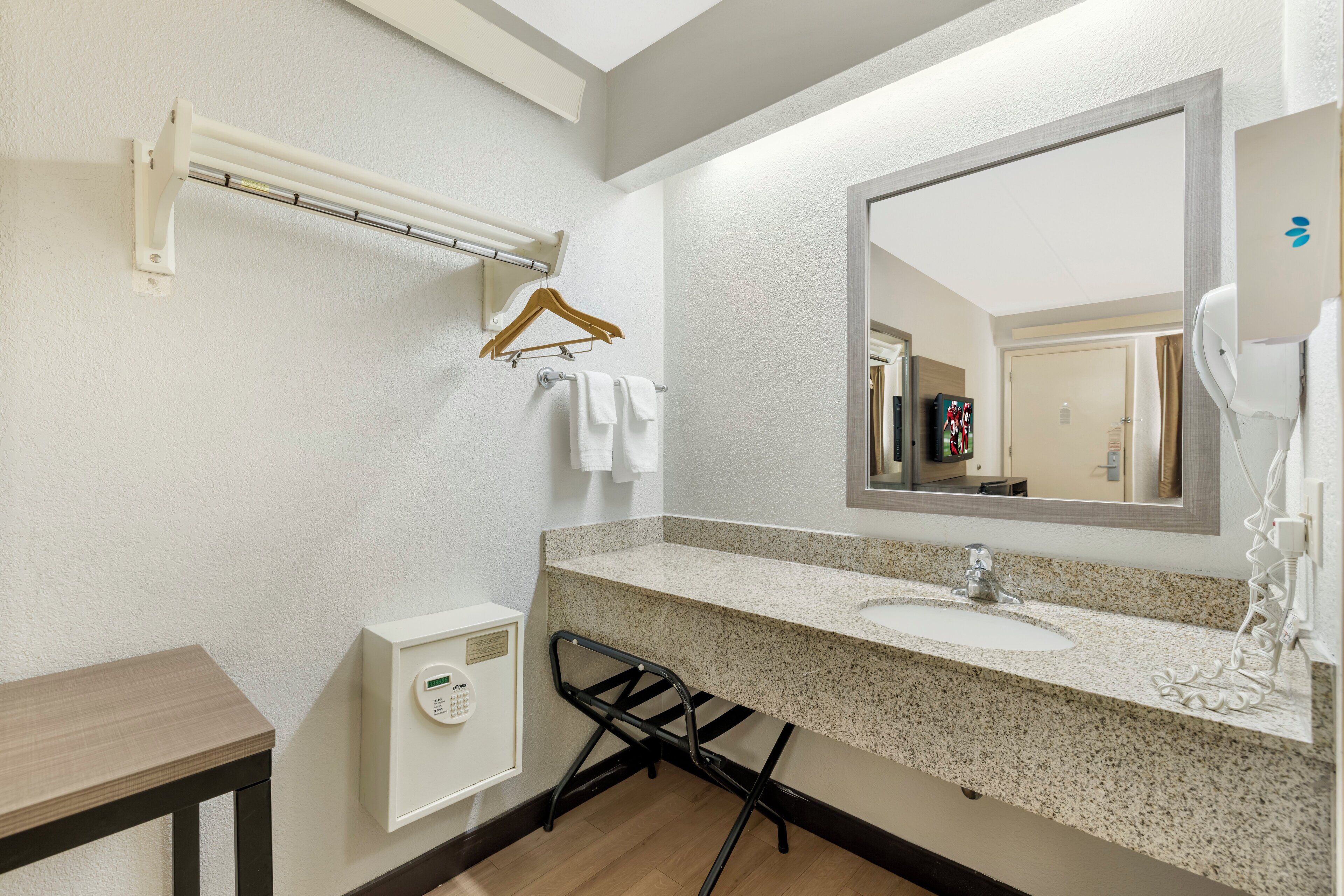 Eco-friendly toiletries, hair dryer, towels, soap