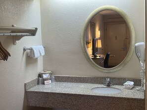 Eco-friendly toiletries, hair dryer, towels, soap