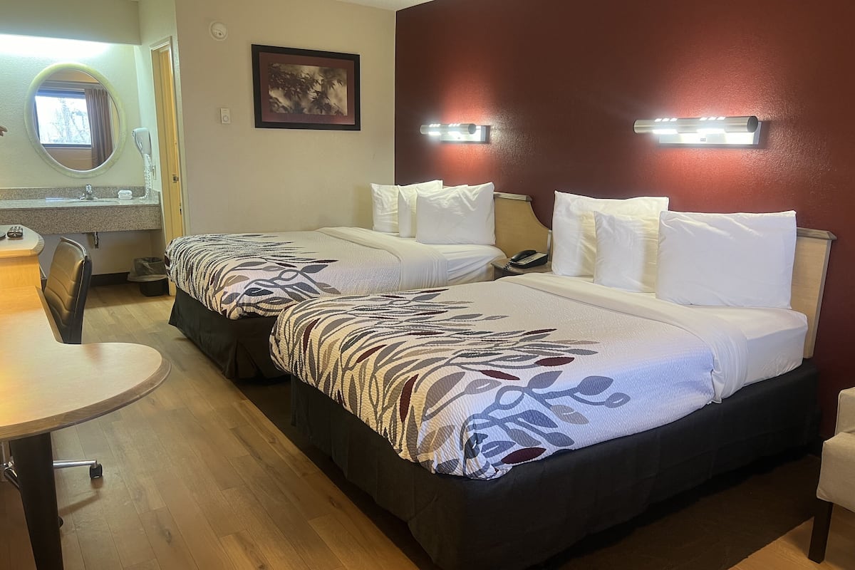 1 bedroom, desk, blackout curtains, iron/ironing board