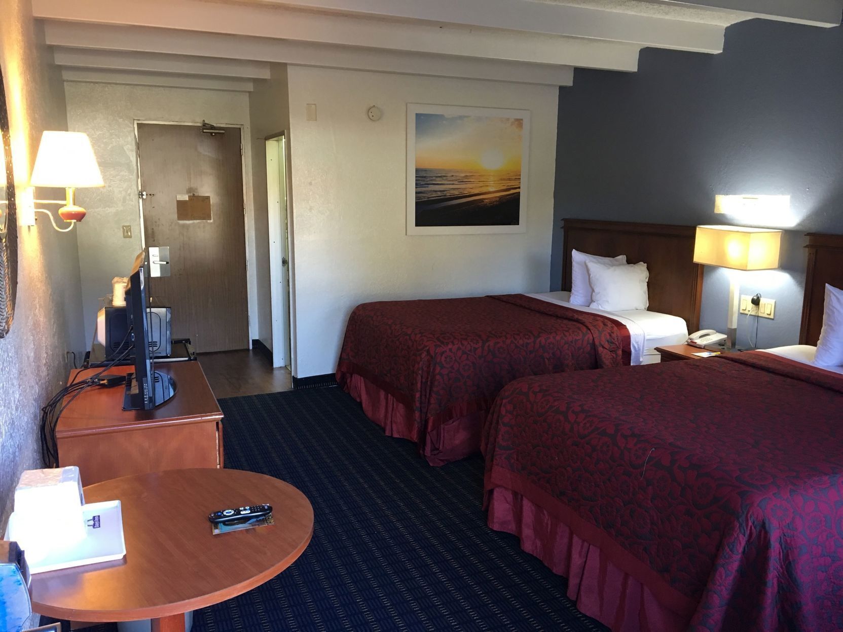 Down comforters, pillowtop beds, desk, blackout drapes