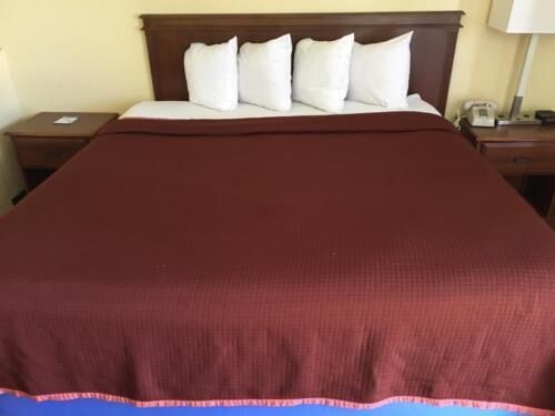 Down comforters, pillowtop beds, desk, blackout drapes