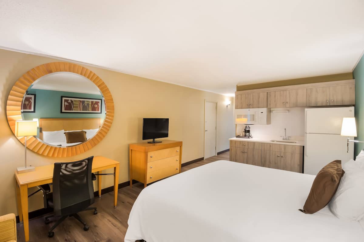 Non Smoking King Kitchenette | Premium bedding, down comforters, desk, laptop workspace
