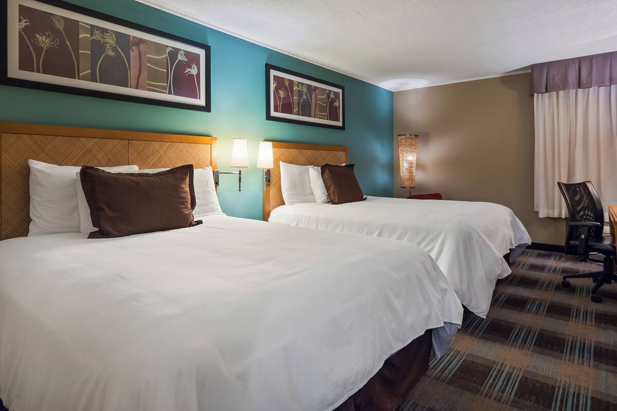 Non Smoking Two Queens | Premium bedding, down comforters, desk, laptop workspace