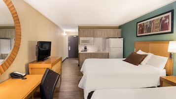 Non Smoking Two Queens Kitchenette | Premium bedding, down comforters, desk, laptop workspace