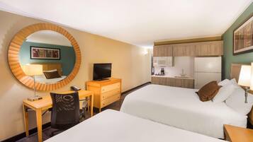 Premium bedding, down comforters, desk, laptop workspace