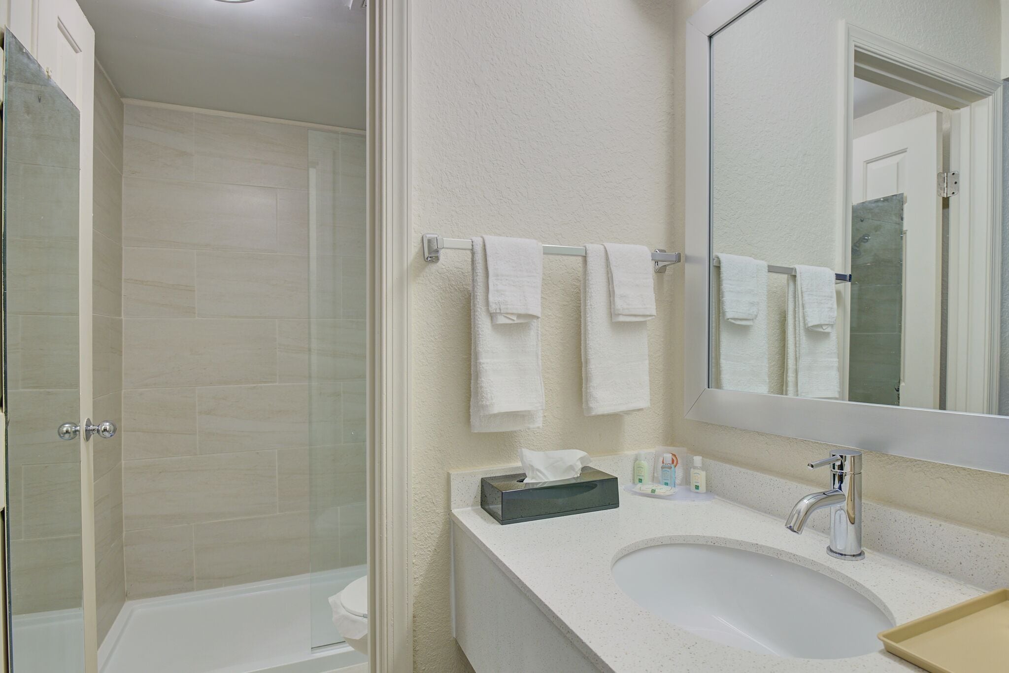 Free toiletries, hair dryer, towels
