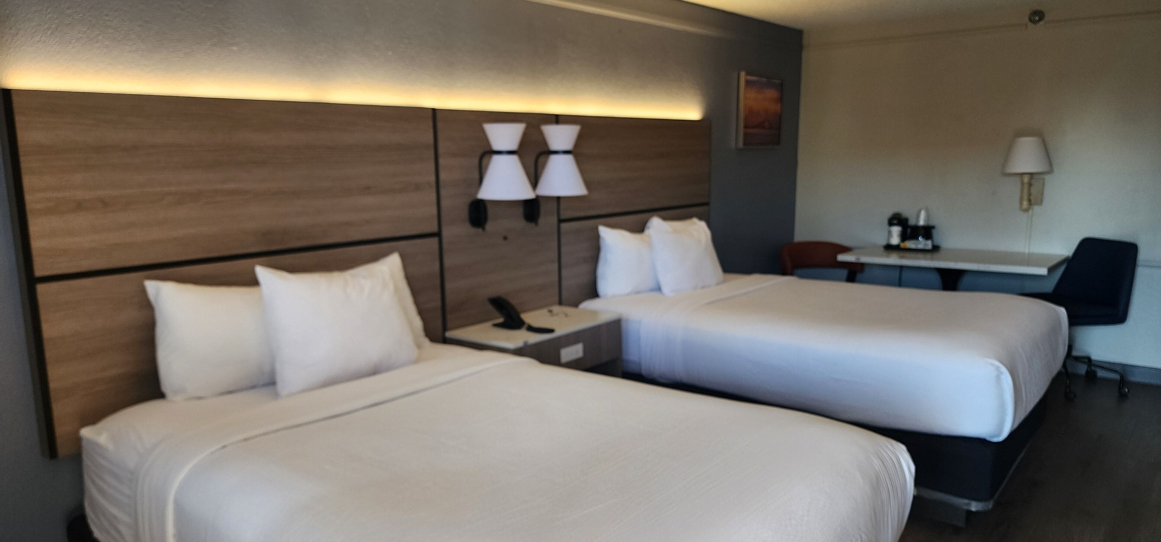 Premium bedding, desk, iron/ironing board, free cribs/infant beds