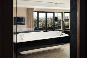 Penthouse | Bathroom | Eco-friendly toiletries, hair dryer, towels, soap
