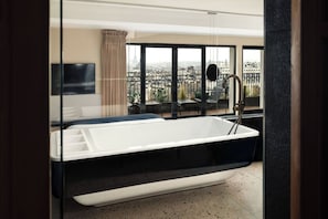 Penthouse | Bathroom | Eco-friendly toiletries, hair dryer, towels, soap