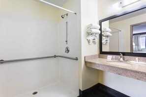 Combined shower/bathtub, eco-friendly toiletries, hair dryer, towels