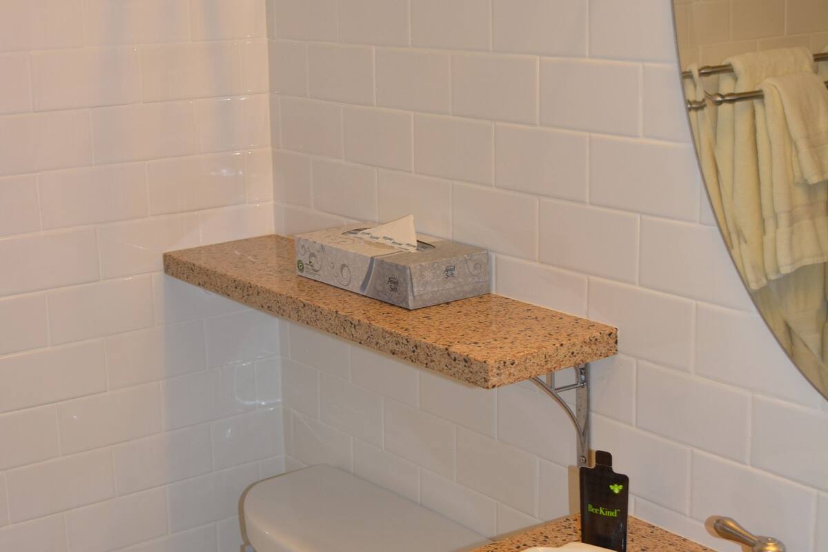 combined shower/bathtub, eco-friendly toiletries, hair dryer