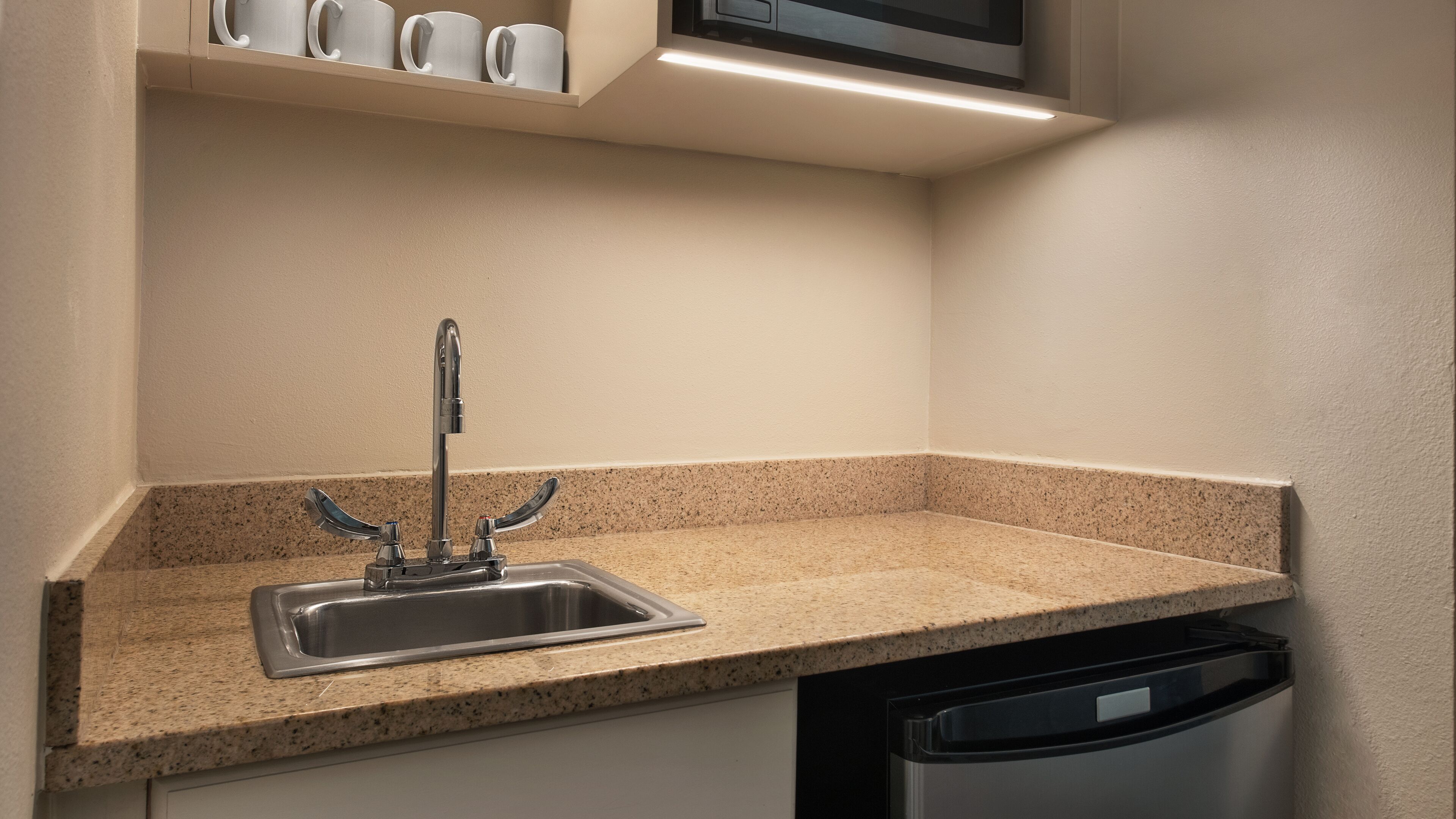 microwave, coffee/tea maker, eco-friendly cleaning products