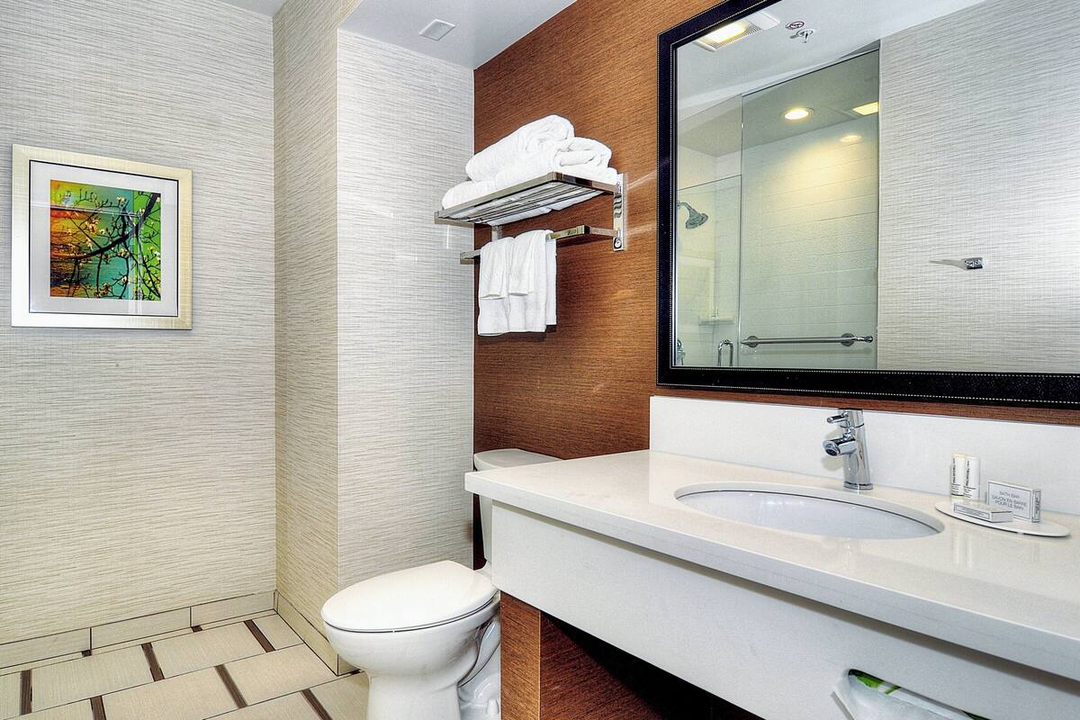 room, 1 king bed non smoking (balcony) | bathroom | combined shower/bathtub, eco-friendly toiletries, hair dryer, towels