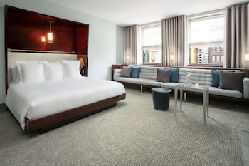 Egyptian cotton sheets, premium bedding, pillowtop beds, in-room safe at Royalton New York