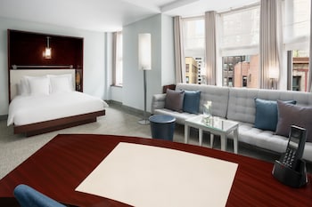 Egyptian cotton sheets, premium bedding, pillowtop beds, in-room safe at Royalton New York