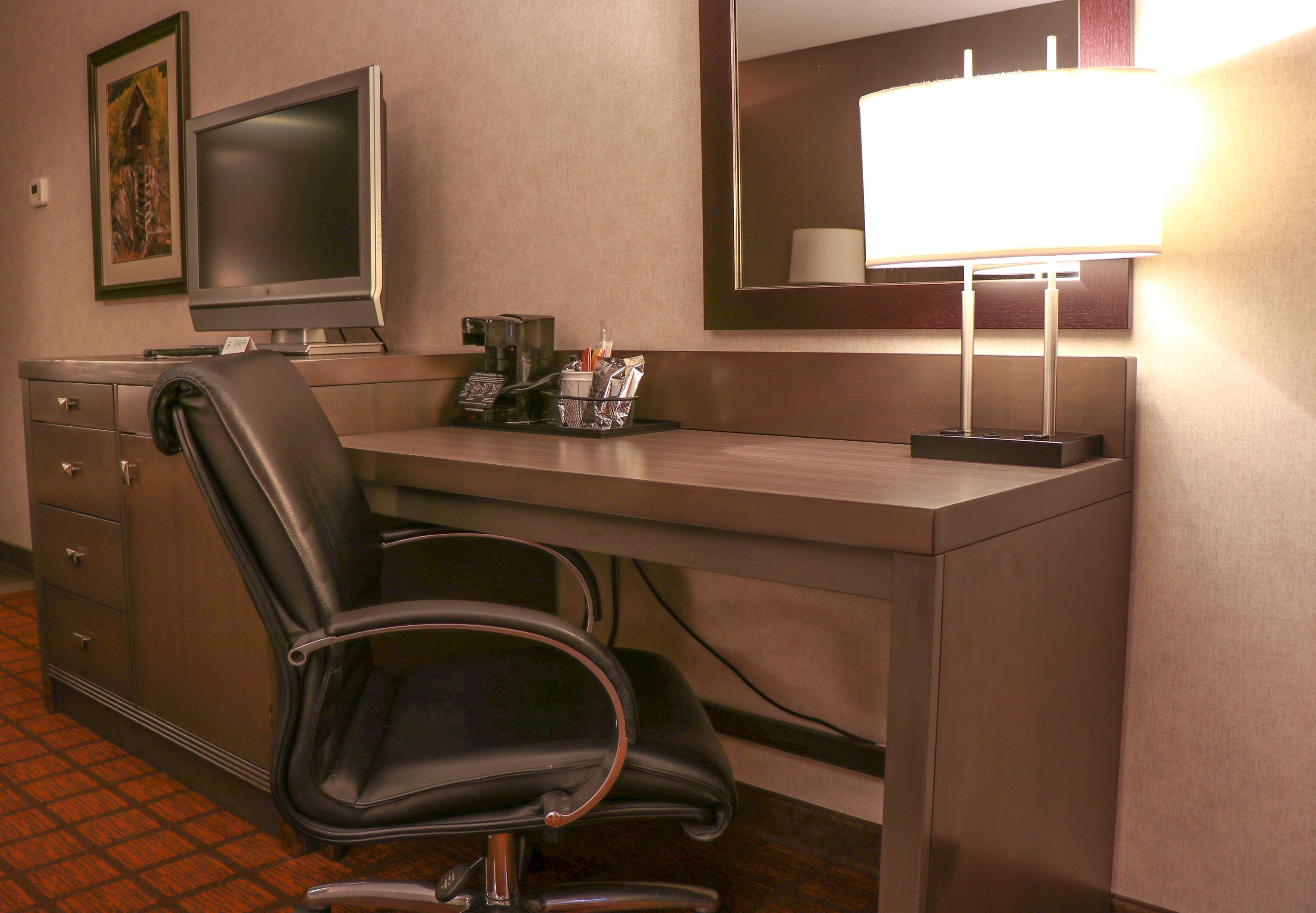 premium bedding, down duvets, pillow-top beds, desk