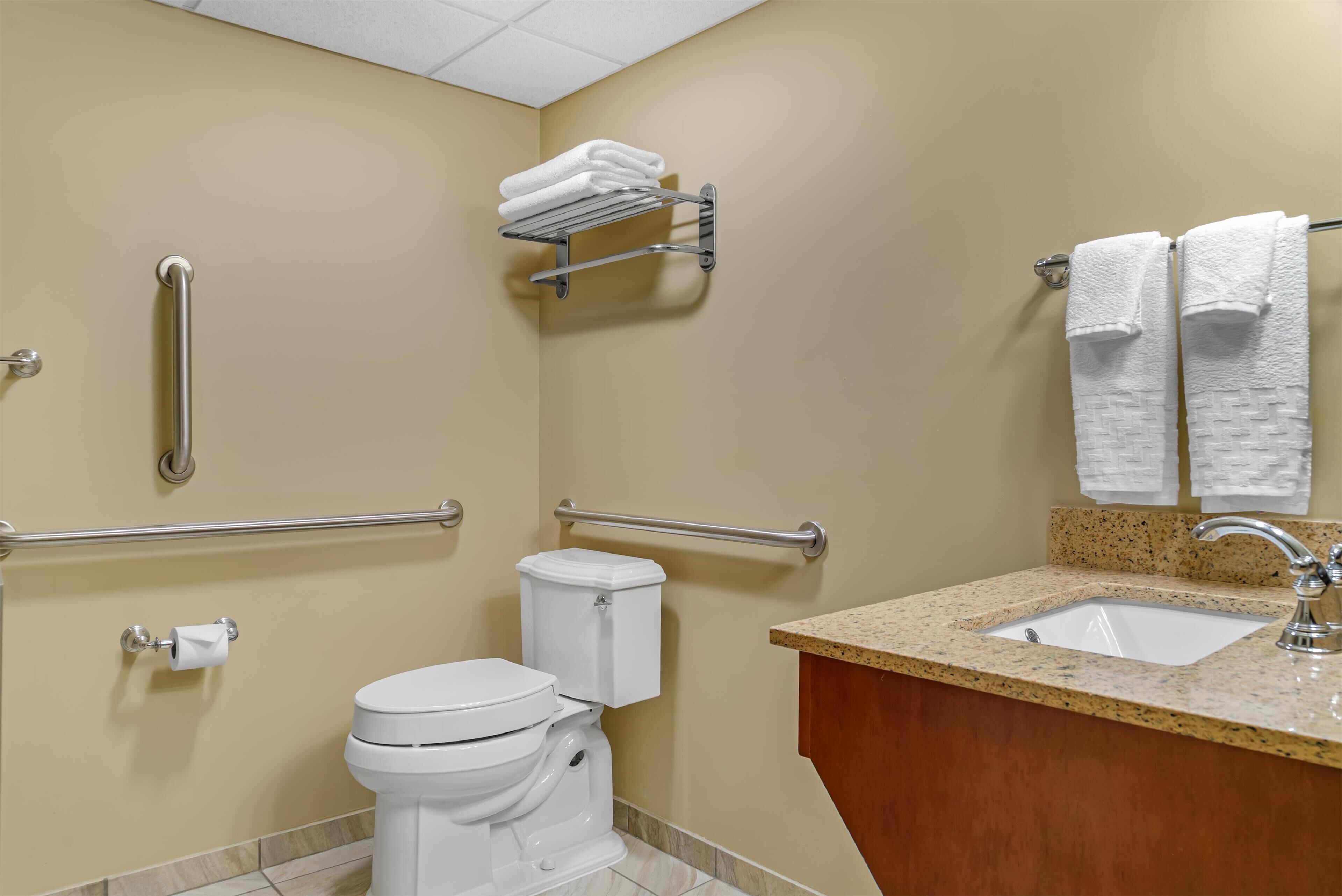 standard room, 1 queen bed, accessible, refrigerator & microwave | bathroom | hydromassage showerhead, free toiletries, hair dryer, towels