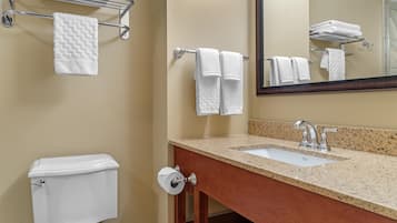 A bathroom with a toilet, sink, and towel rack.