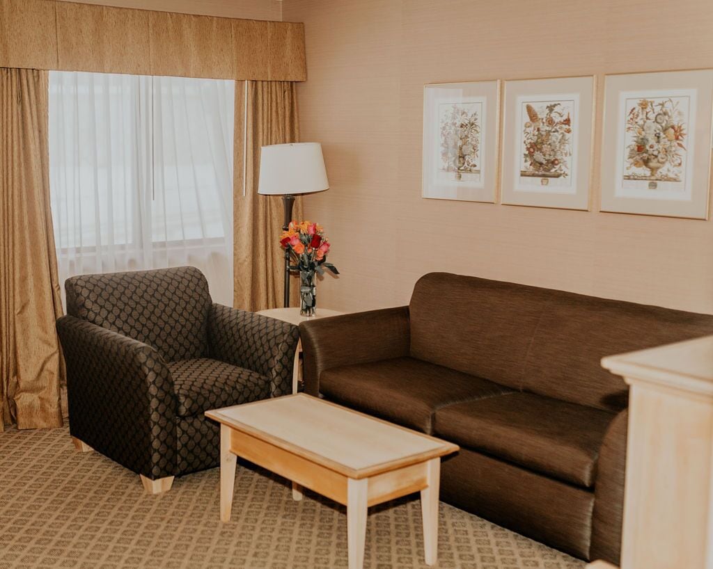 suite, 1 king bed with sofa bed, hot tub | living area | 42-inch flat-screen tv with cable channels, tv