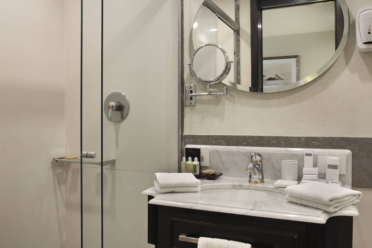 shower, rainfall showerhead, free toiletries, hair dryer