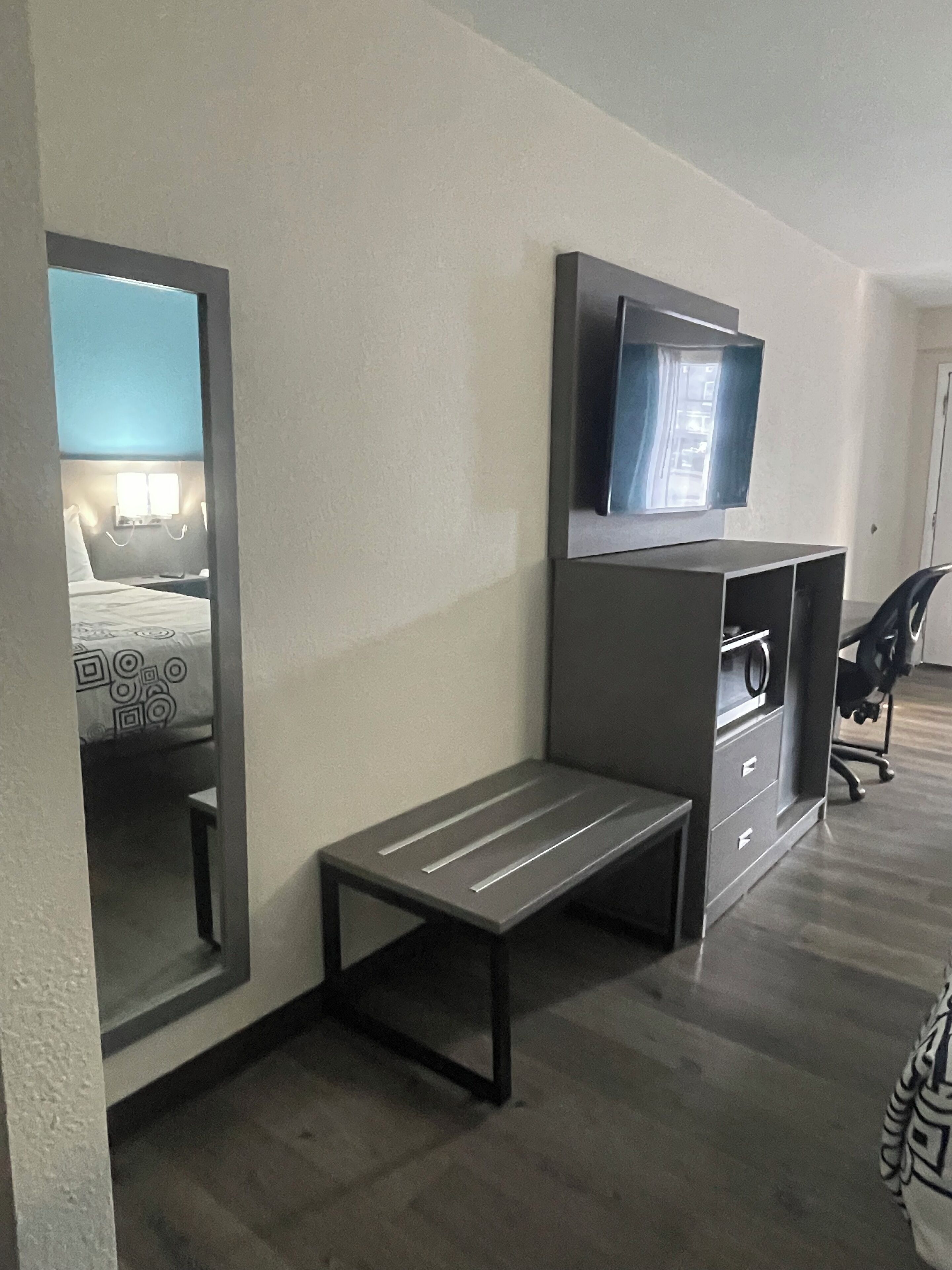 Blackout curtains, iron/ironing board, bed sheets