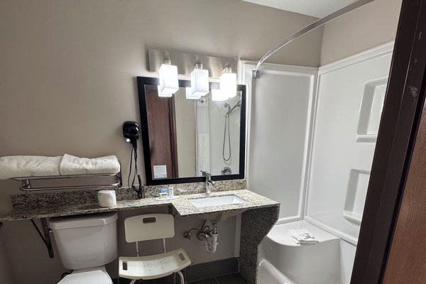 Room, 1 King Bed, Accessible, Non Smoking (Mobility/Tub w/Grab Bars) | Bathroom | Combined shower/tub, free toiletries, hair dryer, towels
