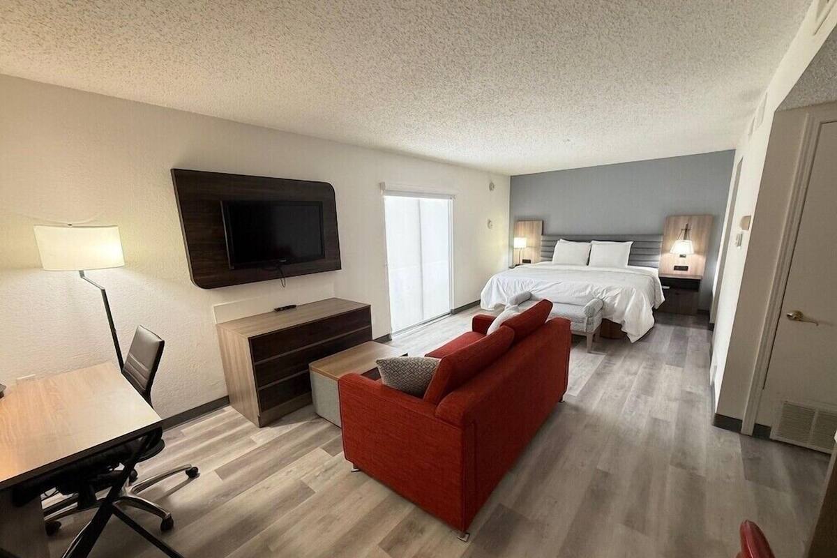 Premium bedding, pillow-top beds, desk, blackout curtains