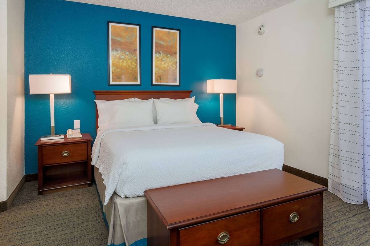 Premium bedding, pillow-top beds, desk, blackout curtains