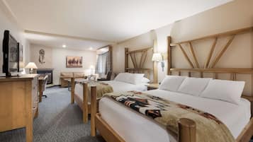 Standard Room, 2 Queen Beds, Non Smoking, Fireplace (Larger Room) | Pillowtop beds, blackout drapes, iron/ironing board