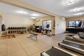 Stay fit on the go with our well-equipped gym featuring a range of exercise equipment.