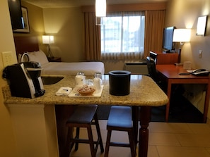 Fridge, microwave, coffee/tea maker