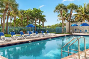 Outdoor pool, open 8:00 AM to 8:00 PM, pool umbrellas, pool loungers - Crystal Beach Suites Miami Oceanfront Hotel (Miami Beach)