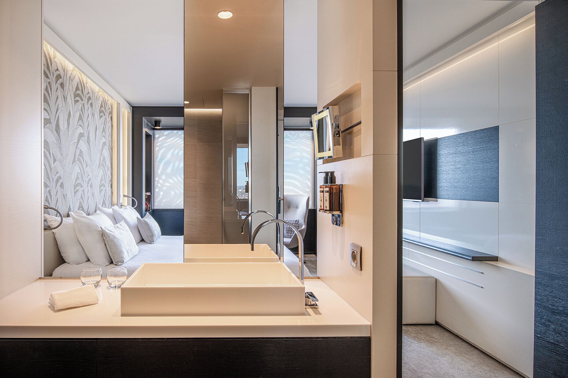 eco-friendly toiletries, hair dryer, bathrobes, towels