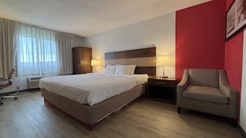 In-room safe, desk, laptop workspace, blackout curtains