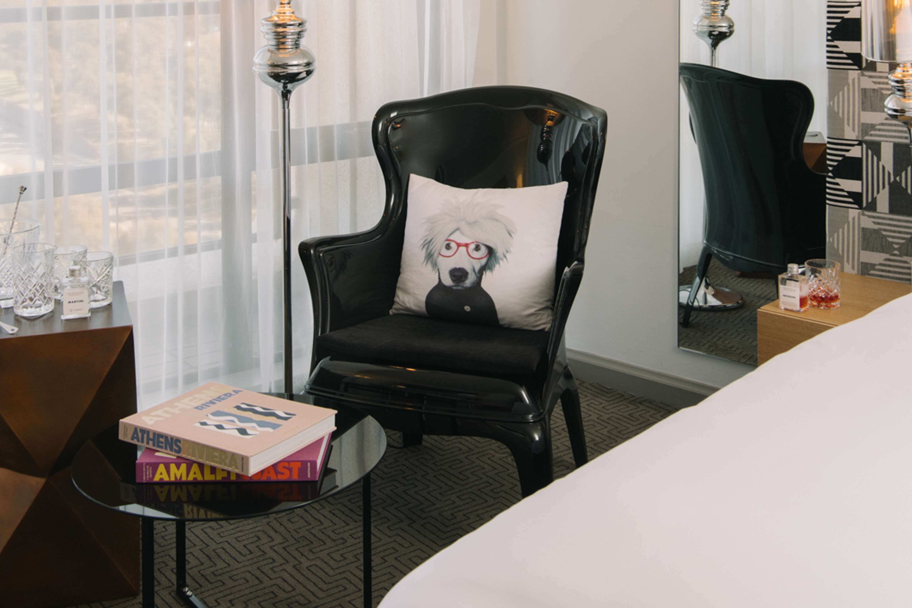 premium bedding, minibar, desk, laptop workspace